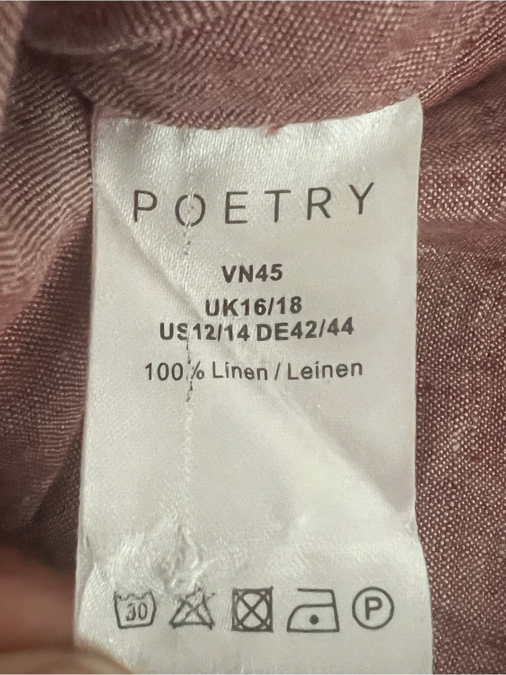 Poetry 100% Linen Tunic Dress Dusty Rose SZ 12/14 V-Neck Summer Vacay Minimalist - Picture 7 of 8